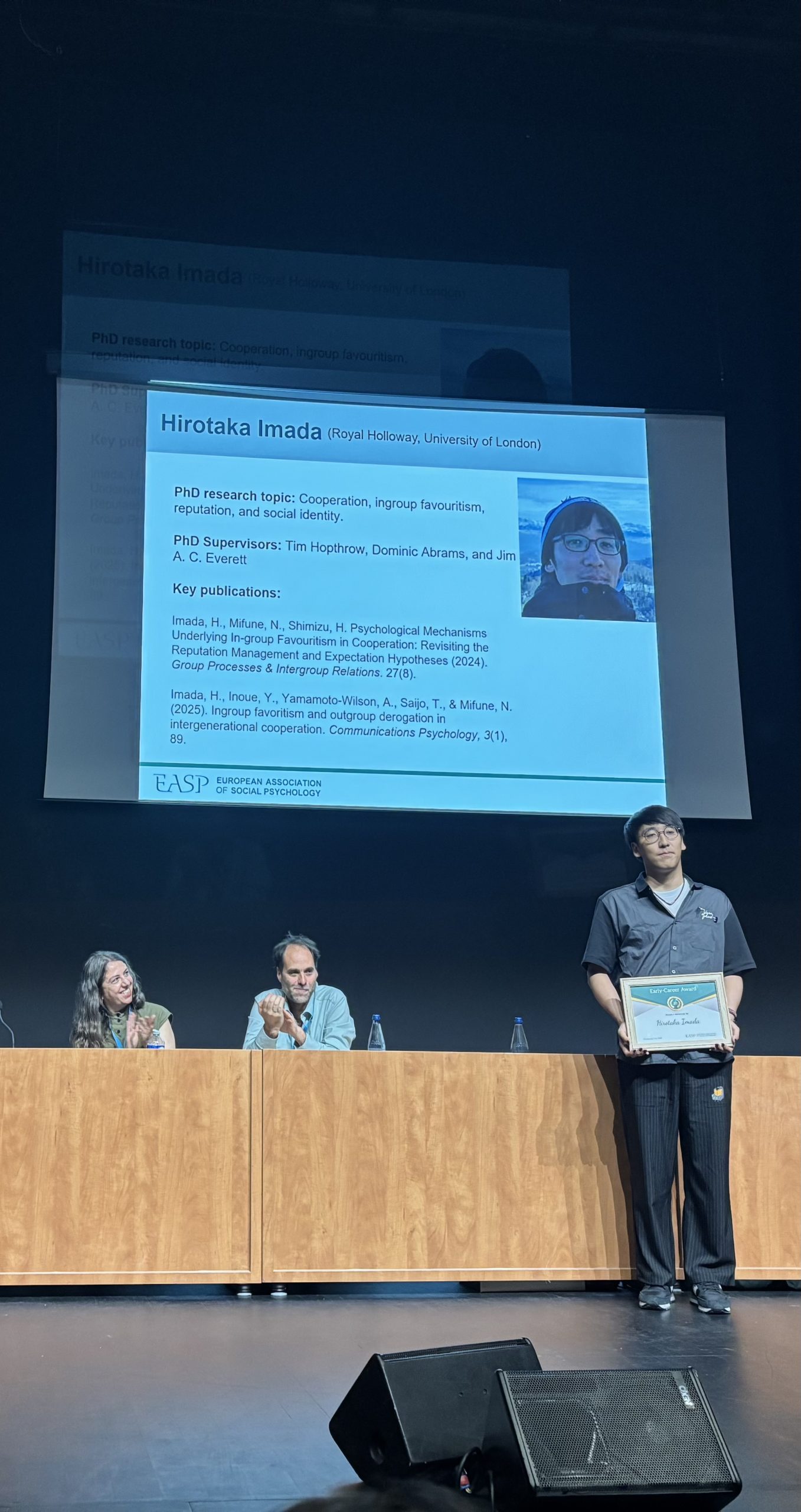 今田大貴先生 EASP Early-Career Award 授賞式