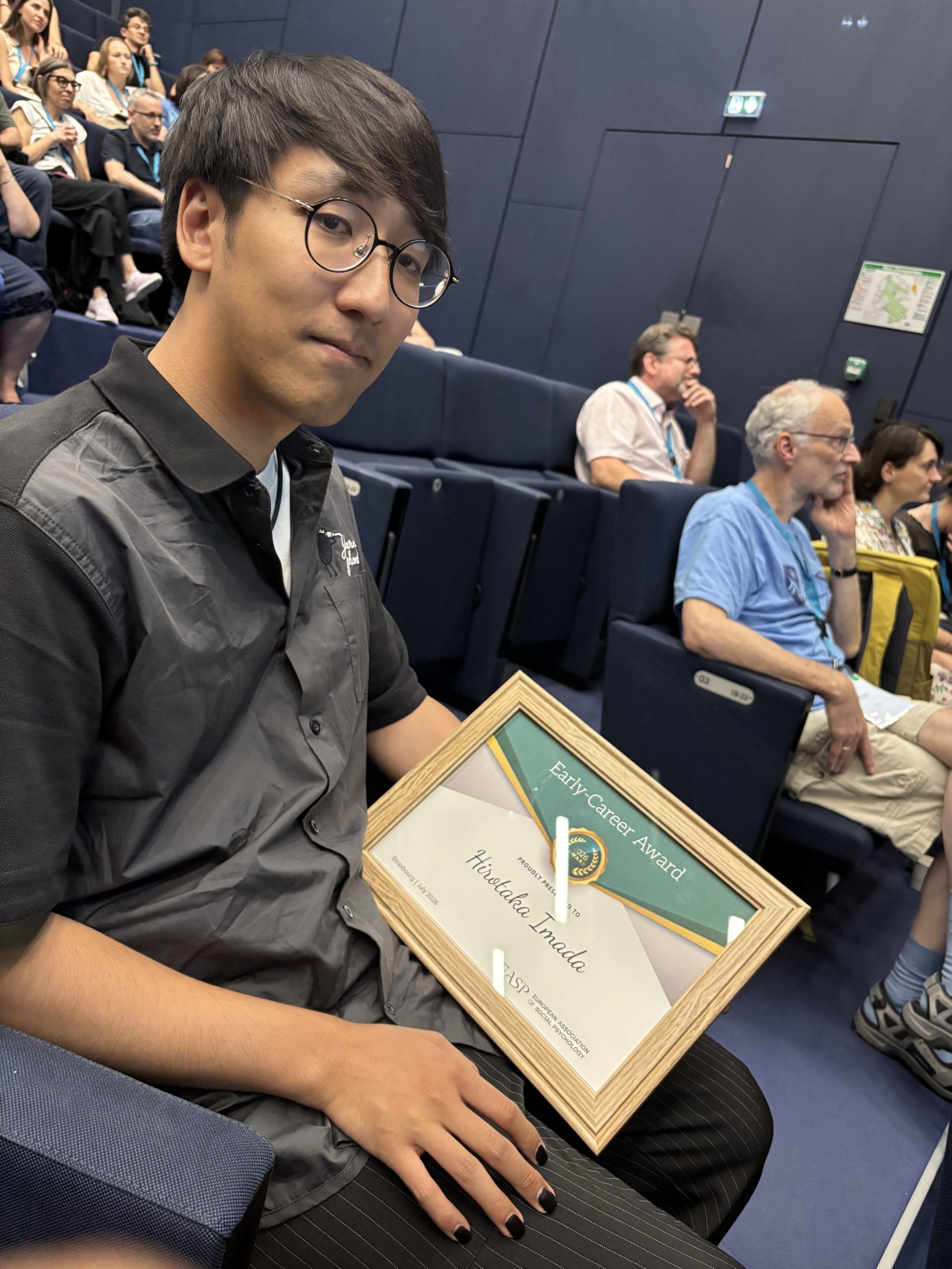 今田大貴先生 EASP Early-Career Award 賞状